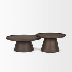Takoda Dark Brown Wood Tapered Drum Nesting Coffee Tables - Ornate Home