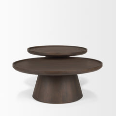 Takoda Dark Brown Wood Tapered Drum Nesting Coffee Tables - Ornate Home