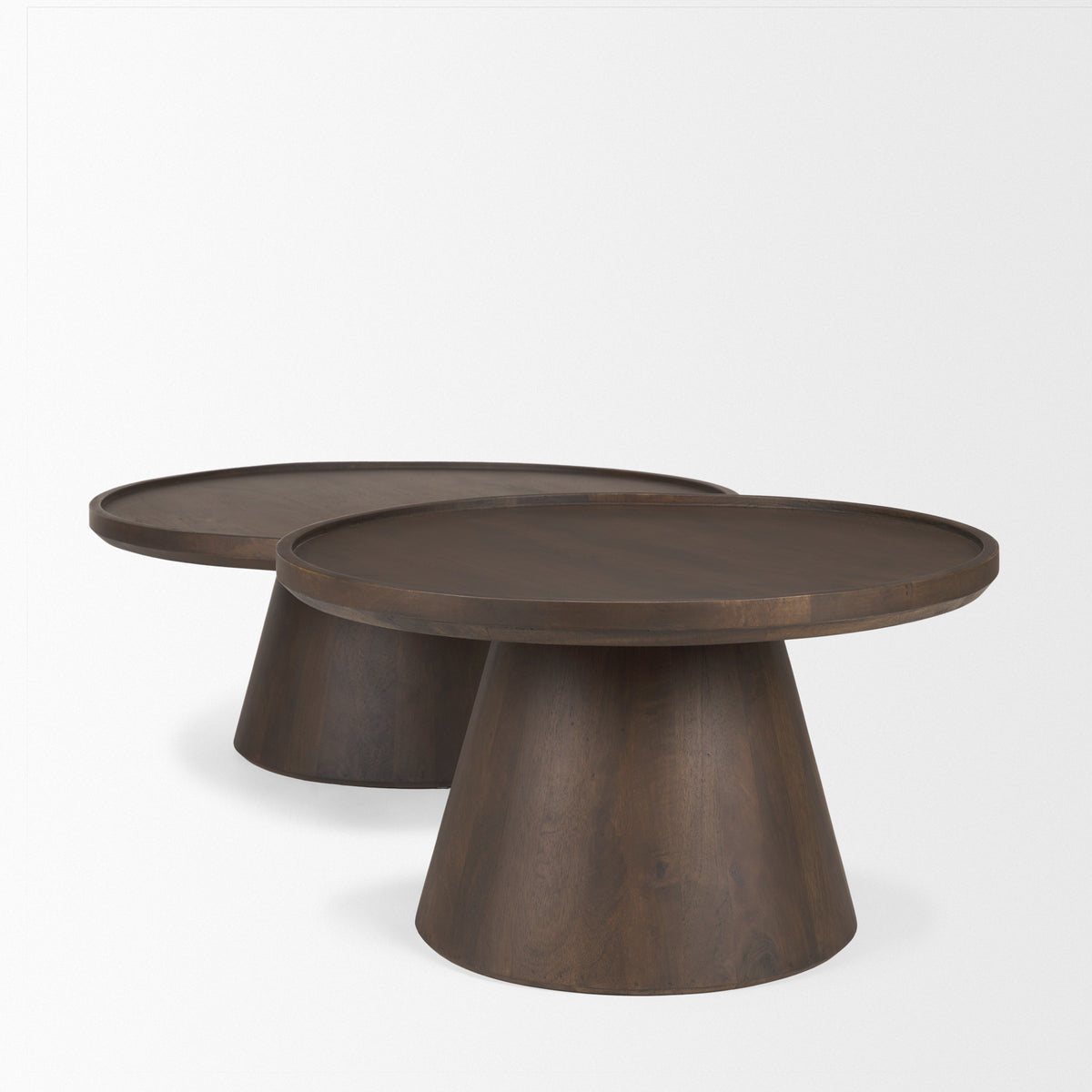Takoda Dark Brown Wood Tapered Drum Nesting Coffee Tables - Ornate Home