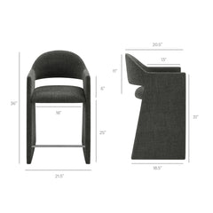 Talia Charcoal 37 Inch Upholstered Fabric Counter Stool - Ornate Home