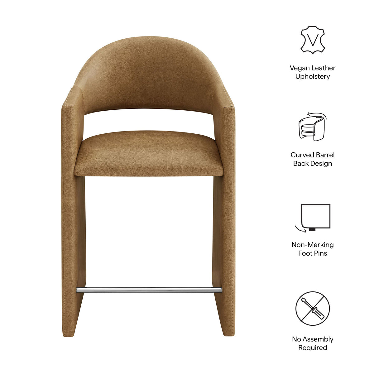 Talia Toast 37 Inch Vegan Leather Counter Stool - Ornate Home