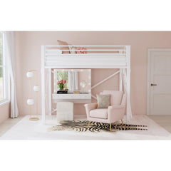 Talia White Full Loft Bed Bunk Bed and Ladder - Ornate Home