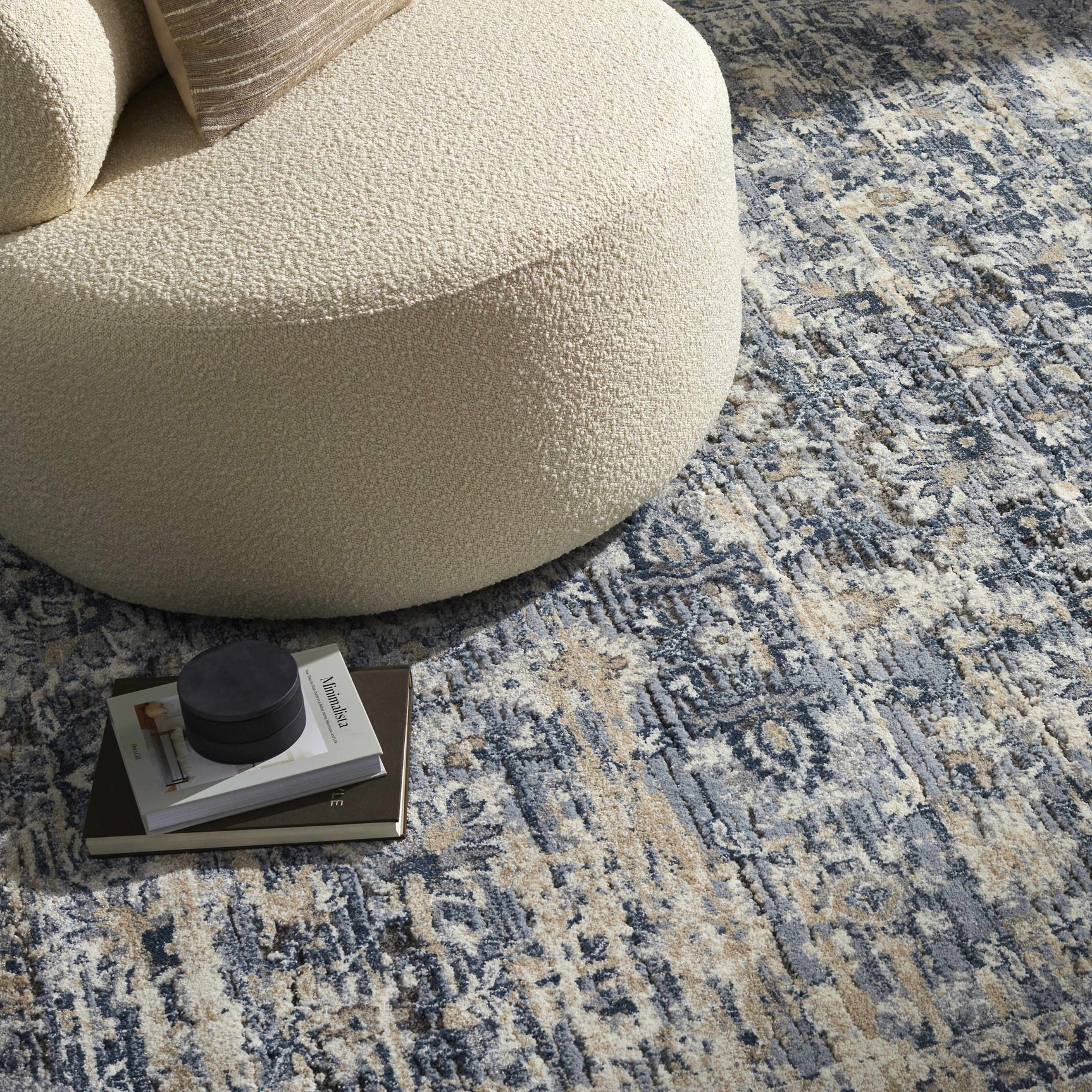 Talihina Denim Damask Area Rug - Ornate Home