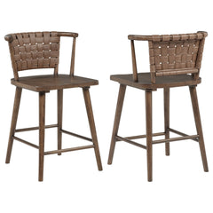 Tallis Brown Woven Leatherette Back Counter Chair (Set Of 2) - Ornate Home