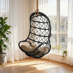 Tamarind Black/Tan Natural Rattan Hanging Chair - Ornate Home