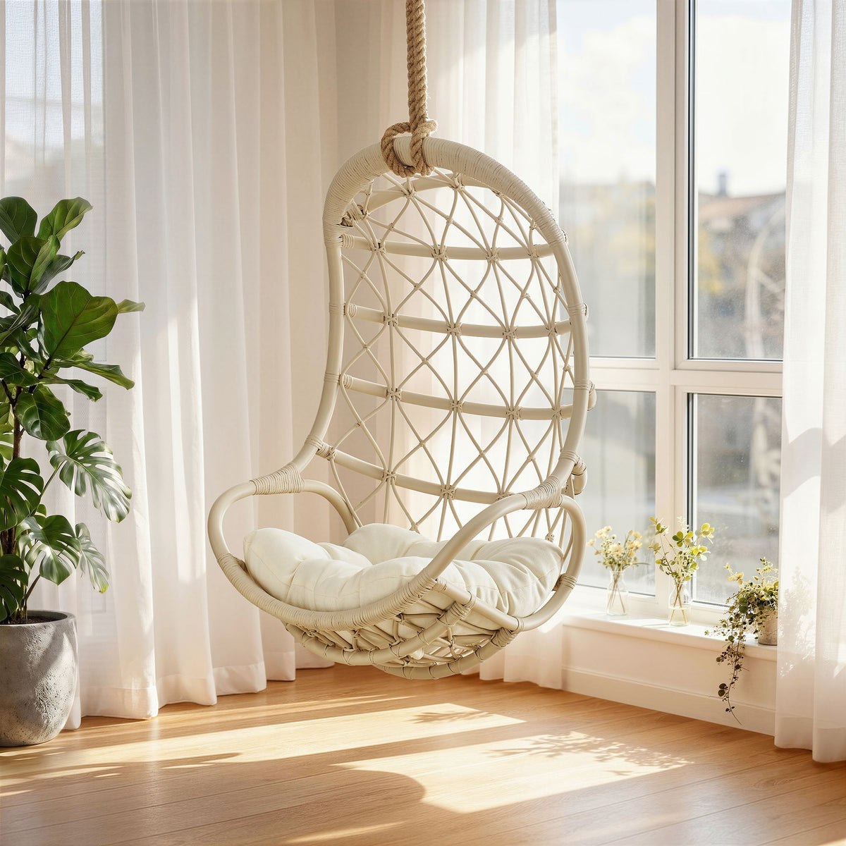 Tamarind Light Tan Natural Rattan Hanging Chair - Ornate Home