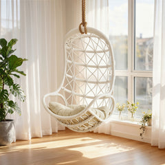 Tamarind White/Light Beige Natural Rattan Hanging Chair - Ornate Home