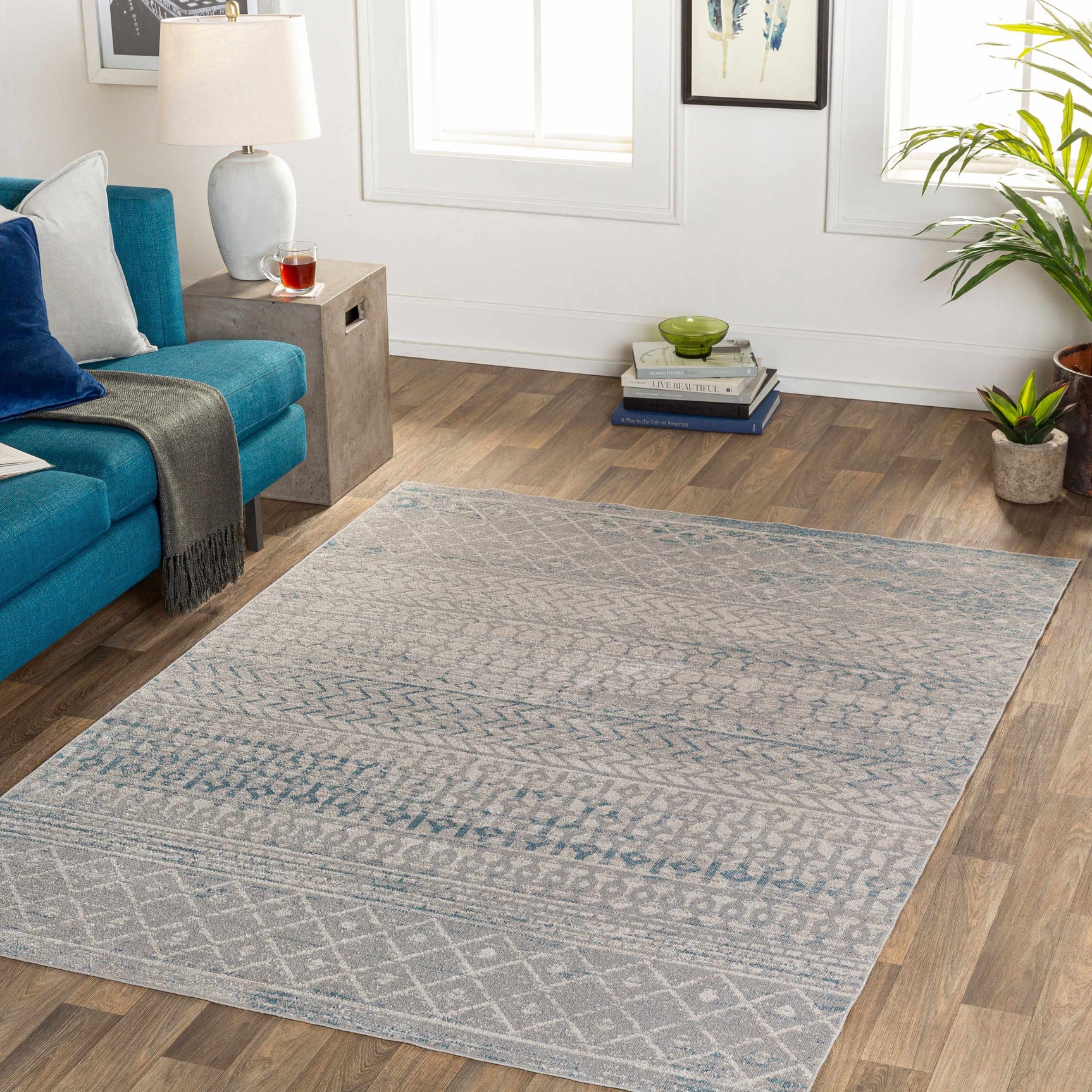 Tambac Blue & Gray Washable Area Rug - Clearance - Ornate Home