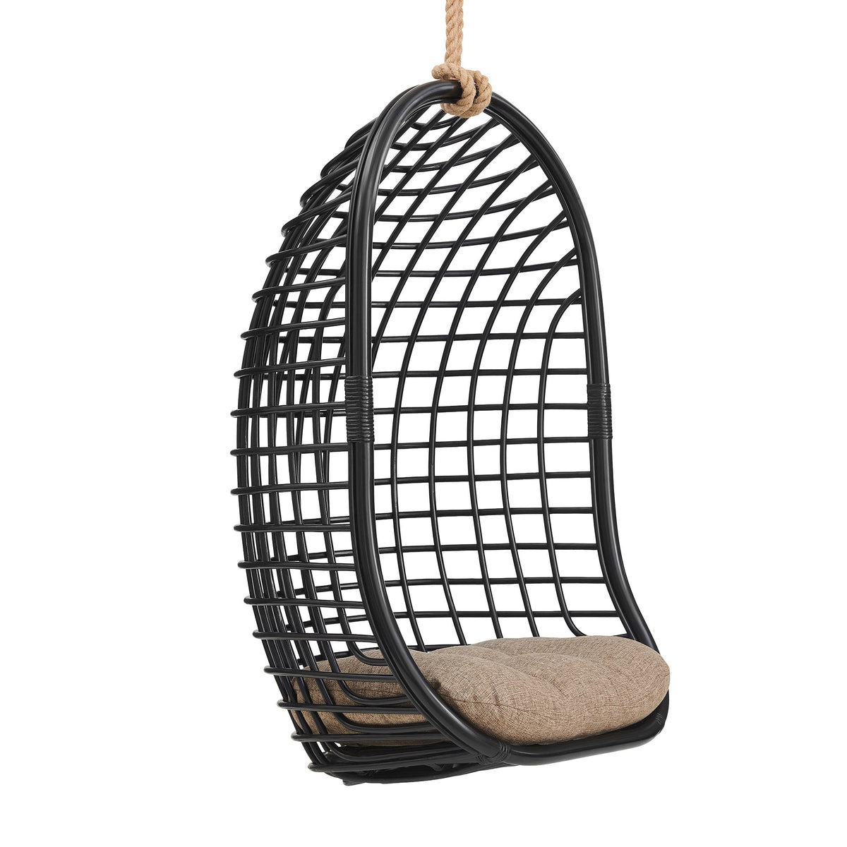 Tamsin Black Tan Open Grid Weave Natural Rattan Hanging Chair