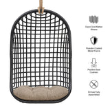Tamsin Black Tan Open Grid Weave Natural Rattan Hanging Chair