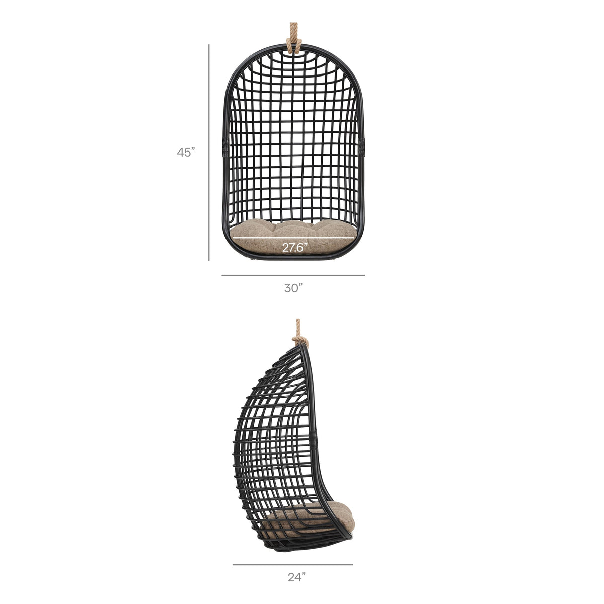 Tamsin Black Tan Open Grid Weave Natural Rattan Hanging Chair