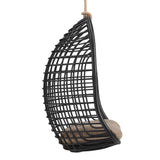 Tamsin Black Tan Open Grid Weave Natural Rattan Hanging Chair