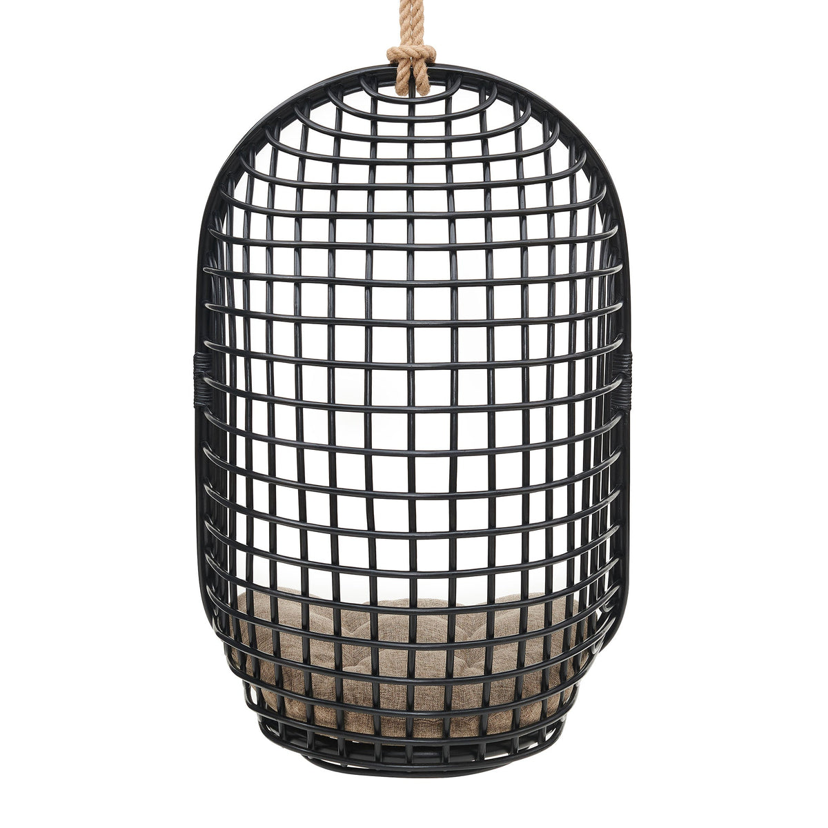 Tamsin Black Tan Open Grid Weave Natural Rattan Hanging Chair