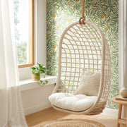 Tamsin Light Tan White Open Grid Weave Natural Rattan Hanging Chair