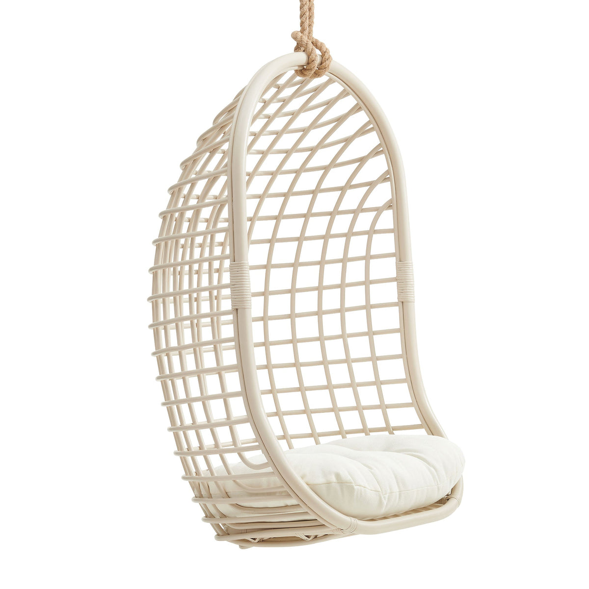 Tamsin Light Tan White Open Grid Weave Natural Rattan Hanging Chair