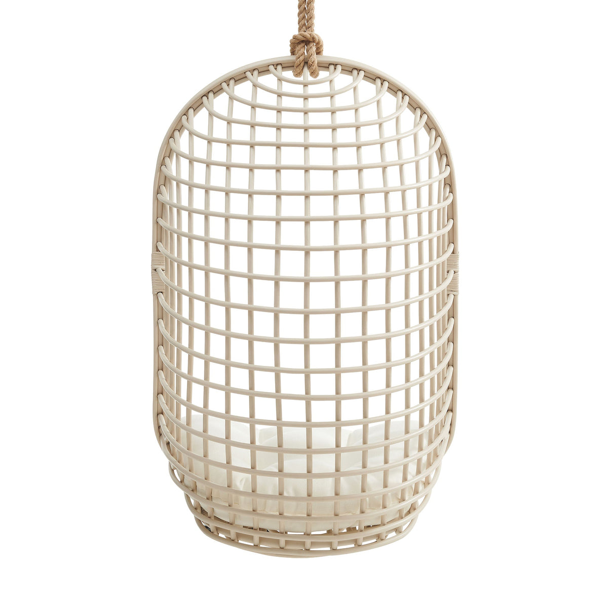 Tamsin Light Tan White Open Grid Weave Natural Rattan Hanging Chair