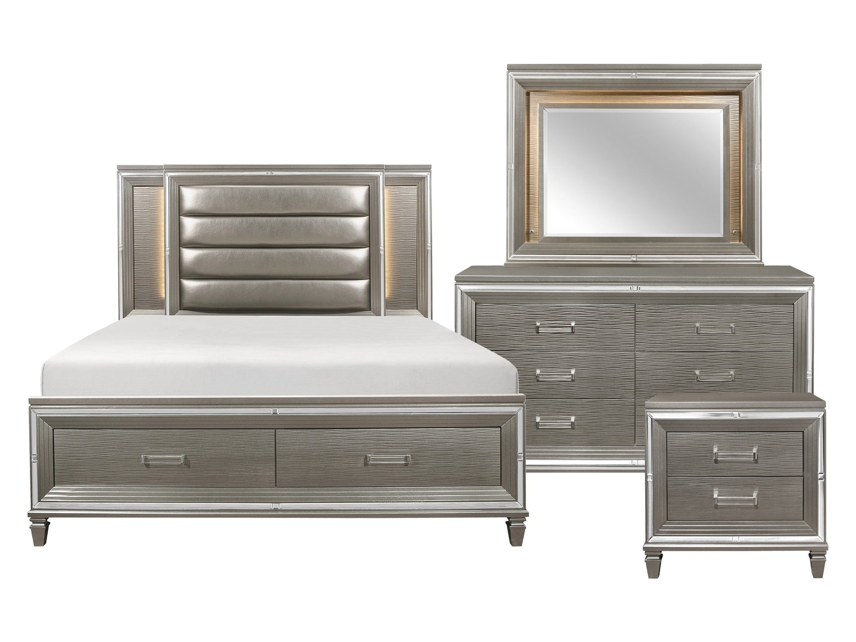Tamsin Silver-Gray Metallic 4-piece Queen Bedroom Set - Ornate Home