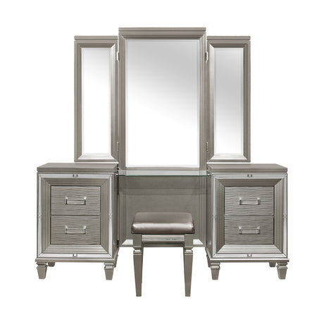 Tamsin Silver-Gray Vanity Dresser with Mirror - Ornate Home
