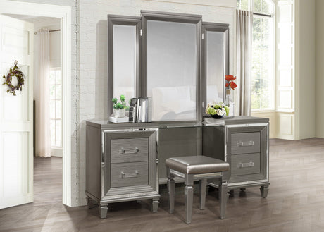Tamsin Silver-Gray Vanity Dresser with Mirror - Ornate Home