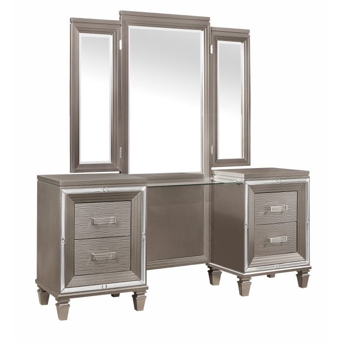 Tamsin Silver-Gray Vanity Dresser with Mirror - Ornate Home