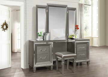 Tamsin Silver/Gray Vanity Stool - Ornate Home