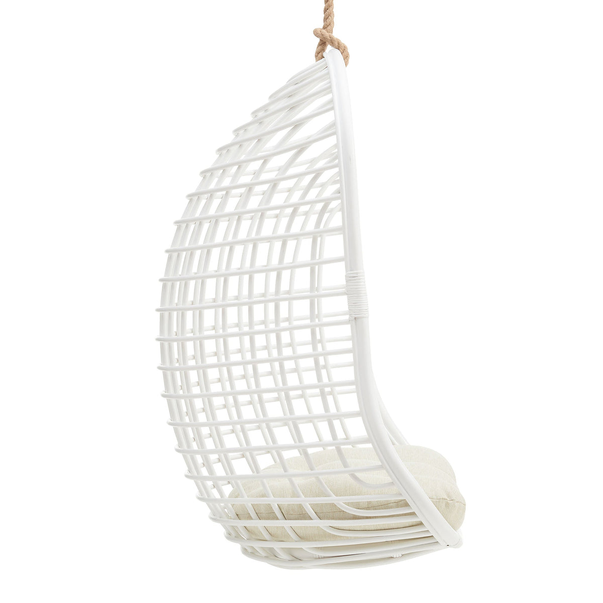 Tamsin White Light Beige Open Grid Weave Natural Rattan Hanging Chair