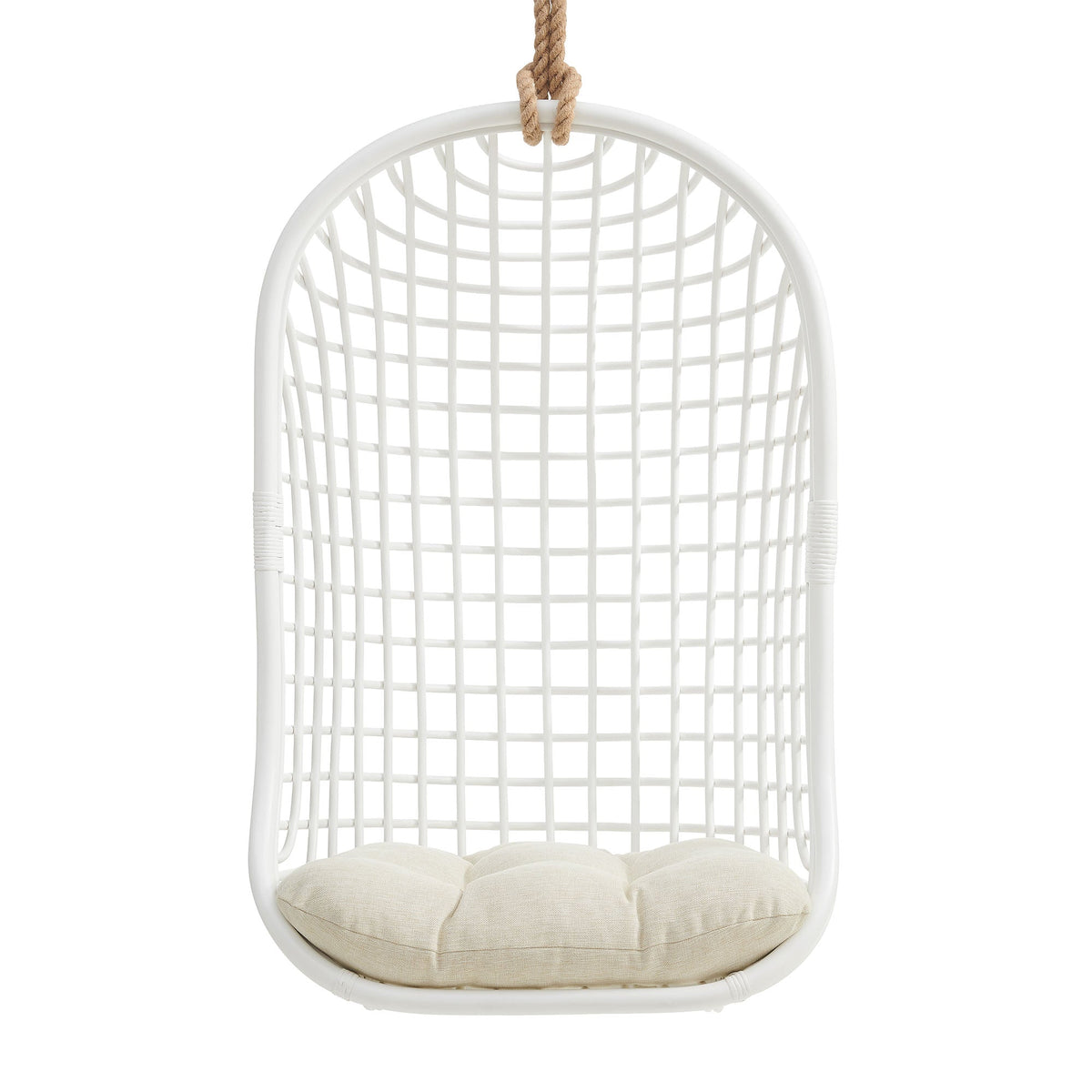 Tamsin White Light Beige Open Grid Weave Natural Rattan Hanging Chair