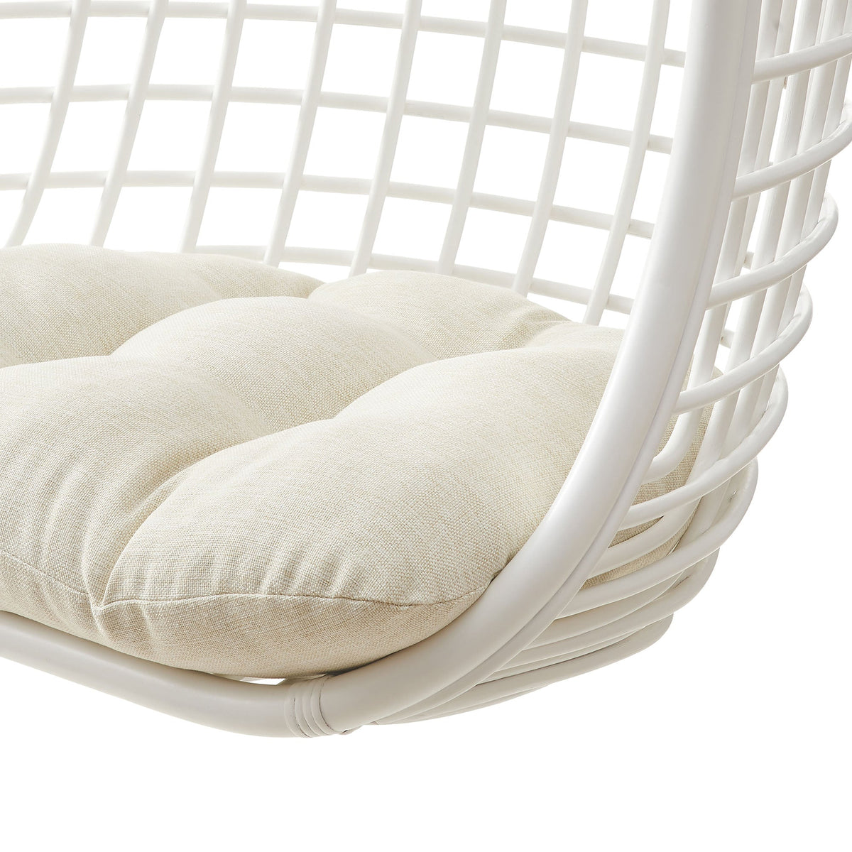 Tamsin White Light Beige Open Grid Weave Natural Rattan Hanging Chair