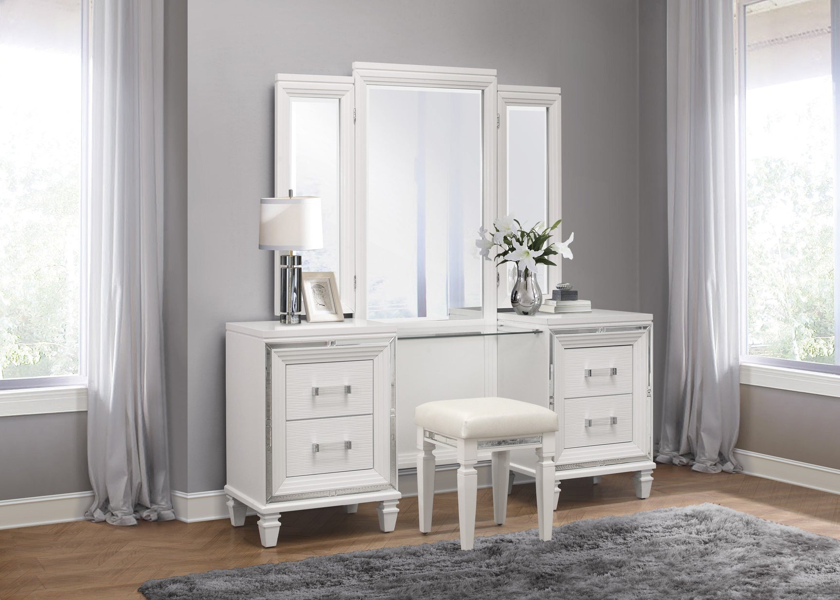 Tamsin White Vanity Dresser with Mirror - Ornate Home