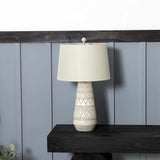 Tan and Cream Resin Lamp with White Linen Table Lamp - Clearance - Ornate Home