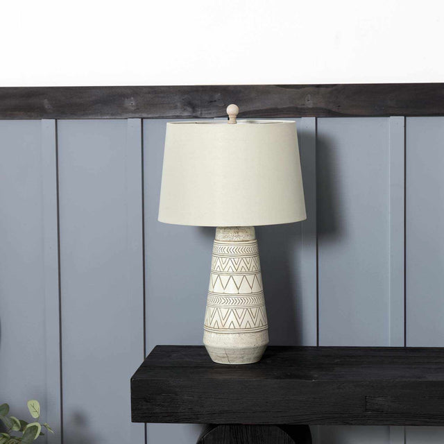 Tan and Cream Resin Lamp with White Linen Table Lamp - Clearance - Ornate Home