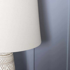 Tan and Cream Resin Lamp with White Linen Table Lamp - Clearance - Ornate Home