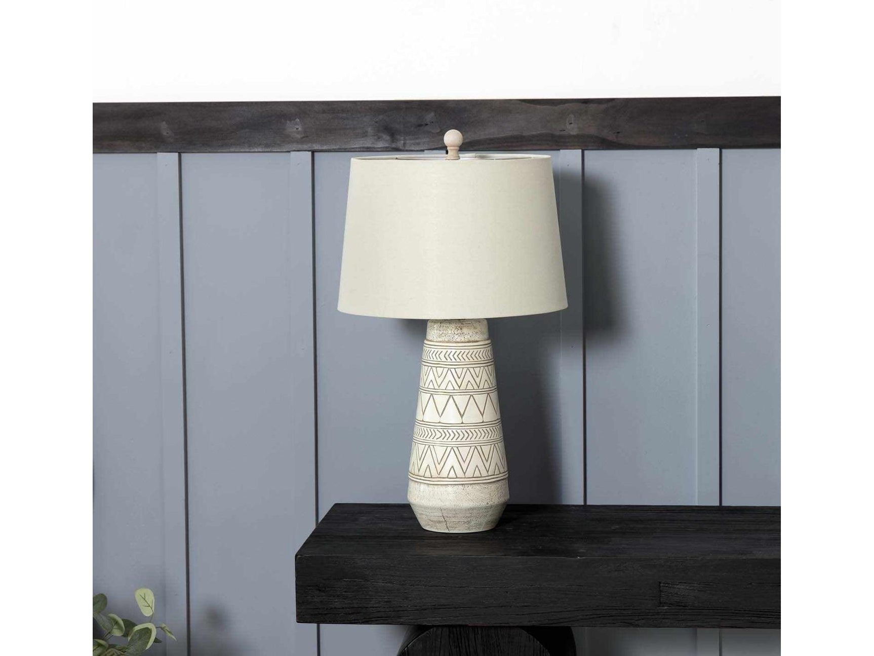 Tan and Cream Resin Lamp with White Linen Table Lamp - Ornate Home