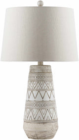 Tan and Cream Resin Lamp with White Linen Table Lamp - Ornate Home