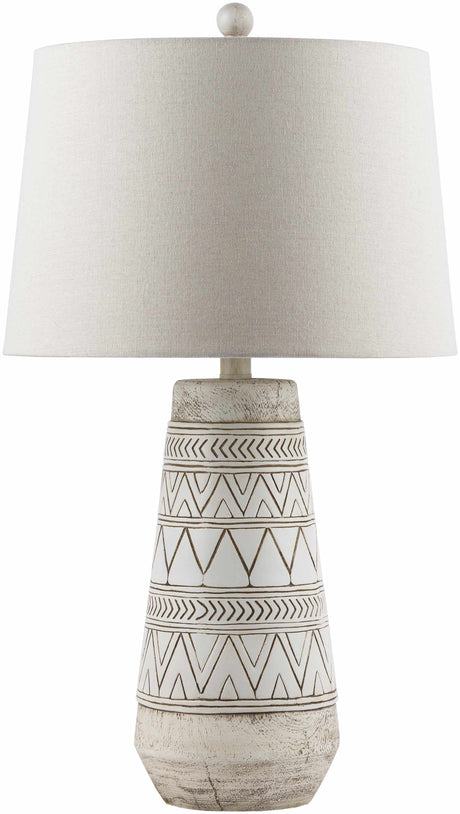 Tan and Cream Resin Lamp with White Linen Table Lamp - Ornate Home