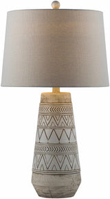 Tan and Cream Resin Lamp with White Linen Table Lamp - Ornate Home