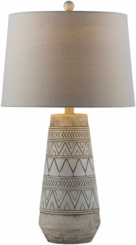 Tan and Cream Resin Lamp with White Linen Table Lamp - Ornate Home