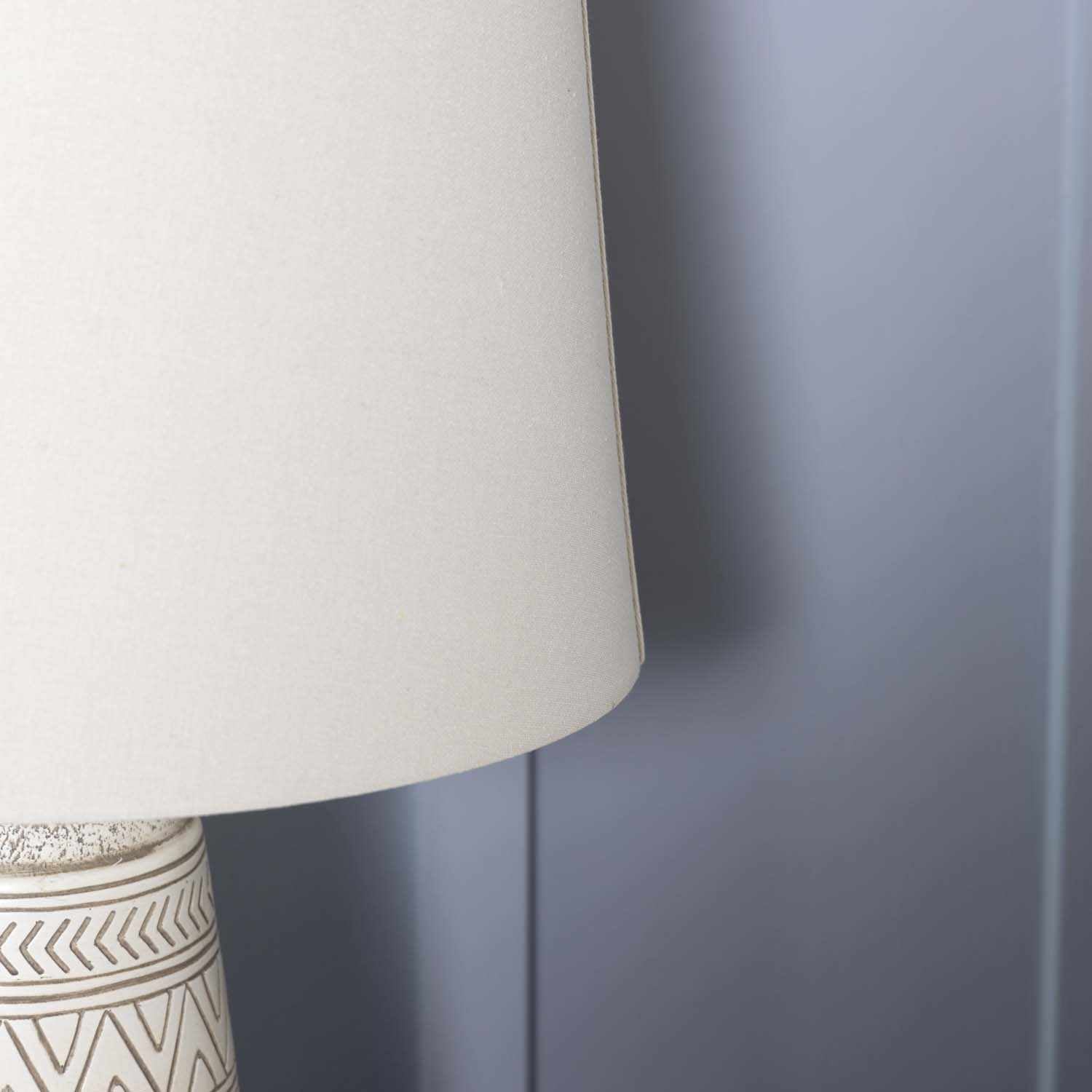 Tan and Cream Resin Lamp with White Linen Table Lamp - Ornate Home