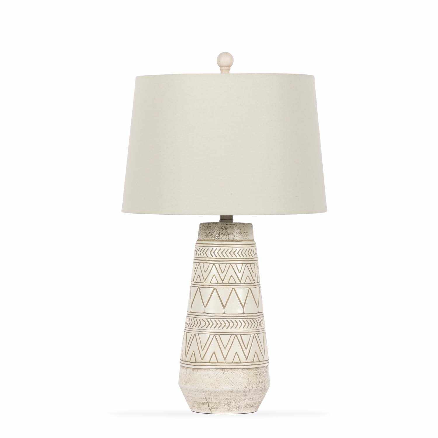 Tan and Cream Resin Lamp with White Linen Table Lamp - Ornate Home