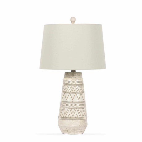 Tan and Cream Resin Lamp with White Linen Table Lamp - Ornate Home