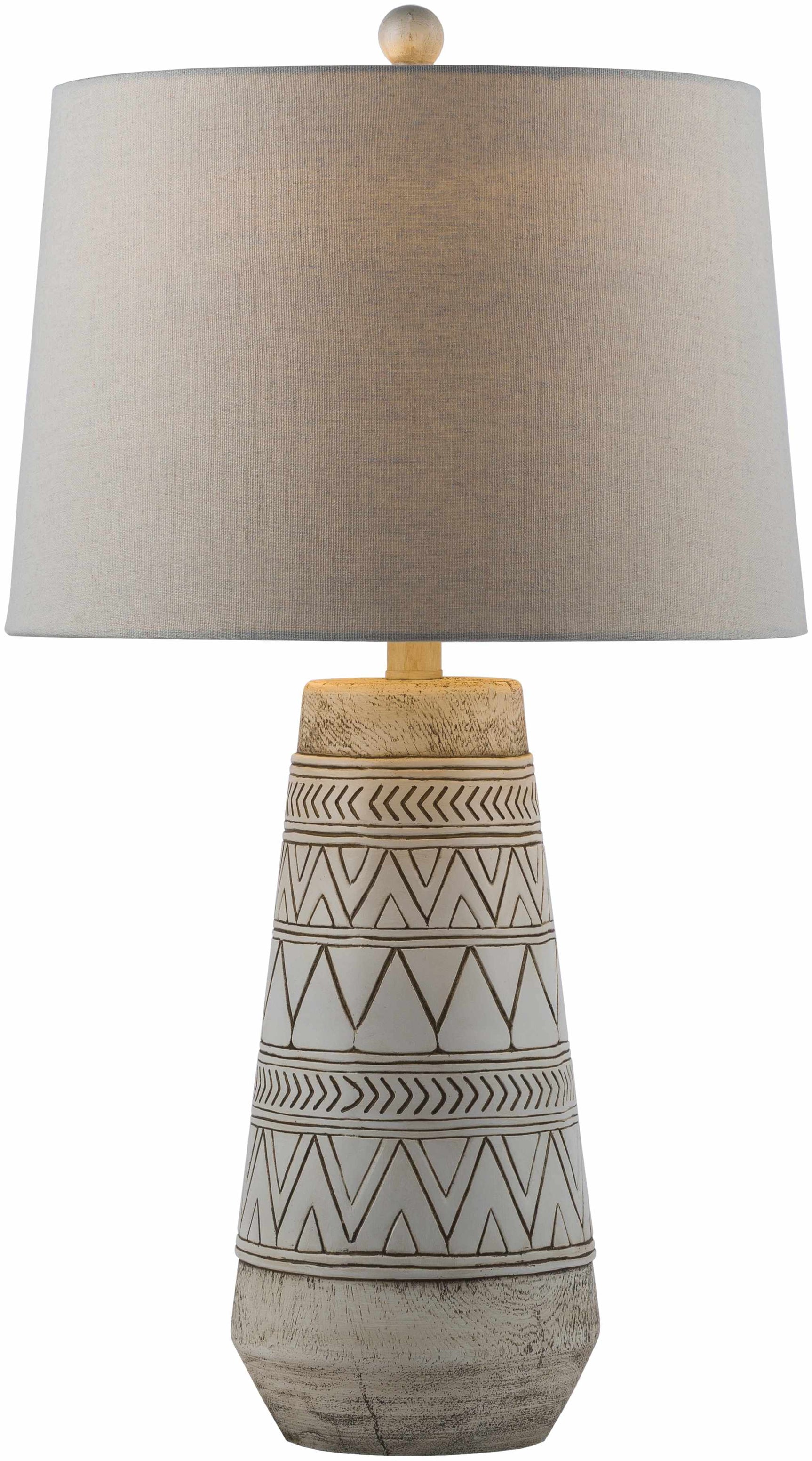 Tan and Cream Resin Lamp with White Linen Table Lamp - Ornate Home