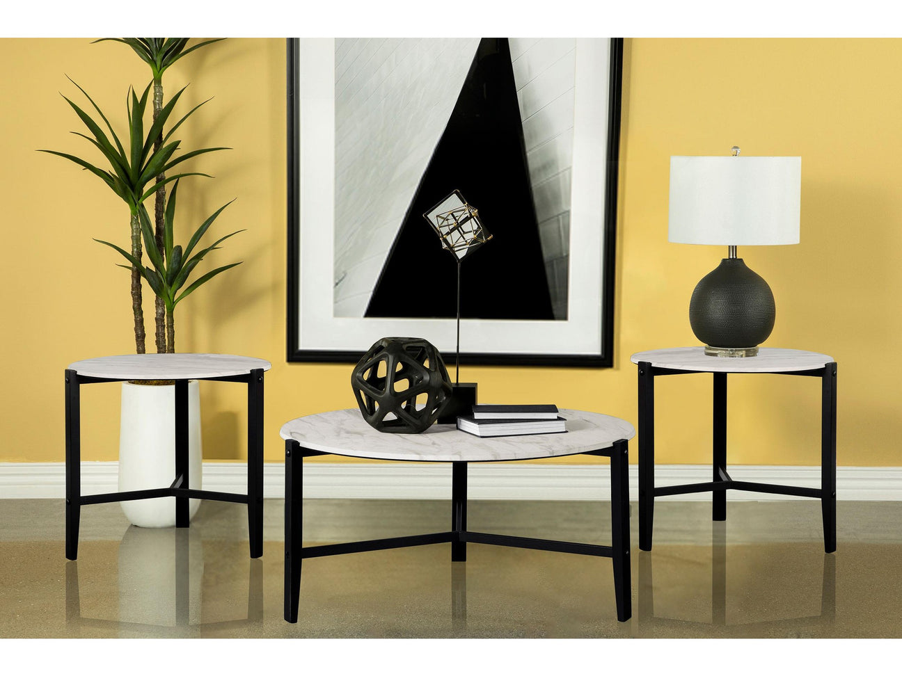 Tandi White 3-piece Faux Marble Coffee and End Table Set - Ornate Home