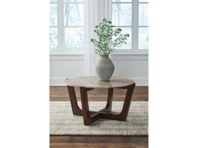 Tanidore Warm Brown Round Cocktail Table (Online Special Price) - Ornate Home