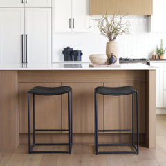 Taniel Black Leather Metal Counter Stool