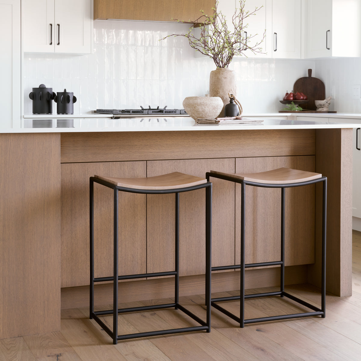 Taniel Light Brown/Black Wood Metal Counter Stool