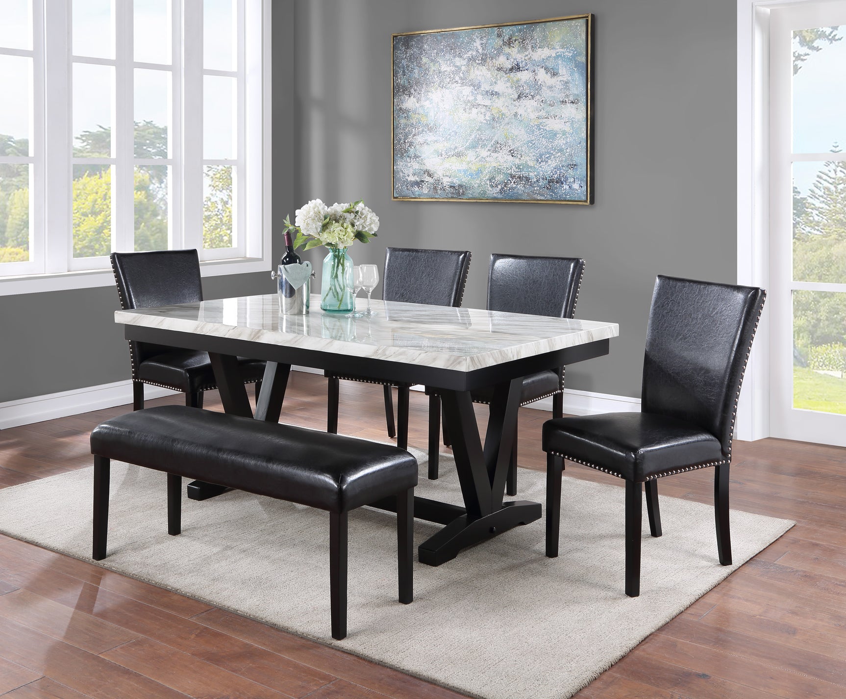 Tanner Black/White Faux Marble Top Dining Set - Ornate Home
