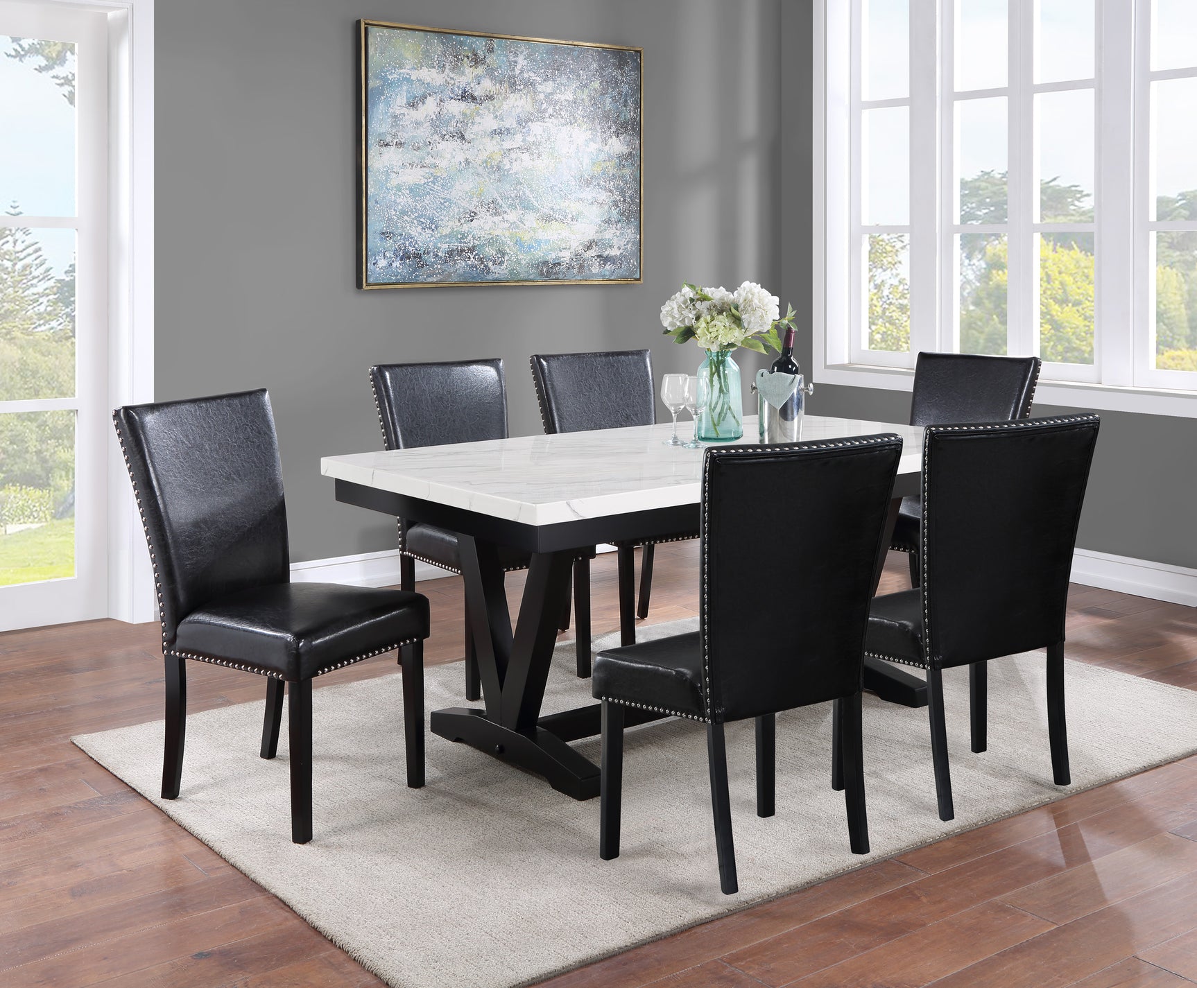 Tanner Black/White Faux Marble Top Dining Set - Ornate Home