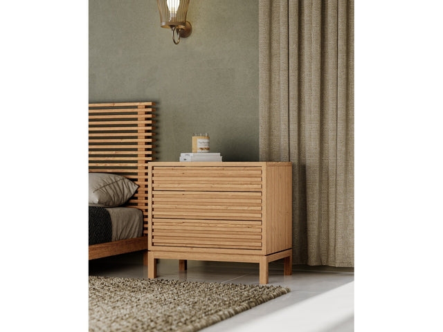 Tanner Three Drawer Ash Wood Nightstand in Flaxen - Ornate Home