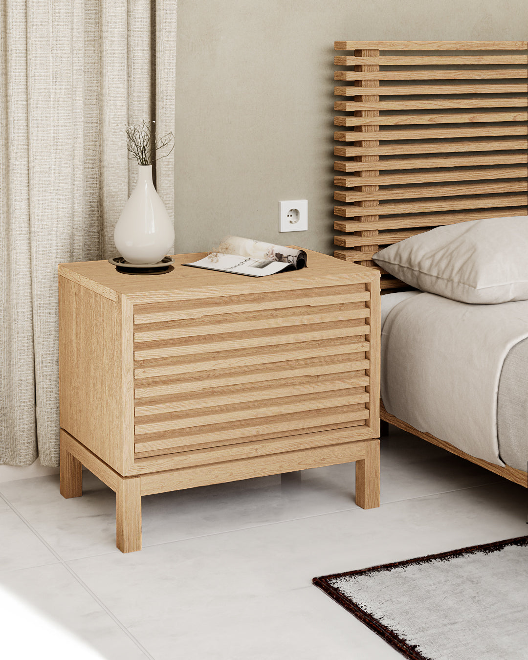 Tanner Two Drawer Ash Wood Nightstand in Flaxen - Ornate Home