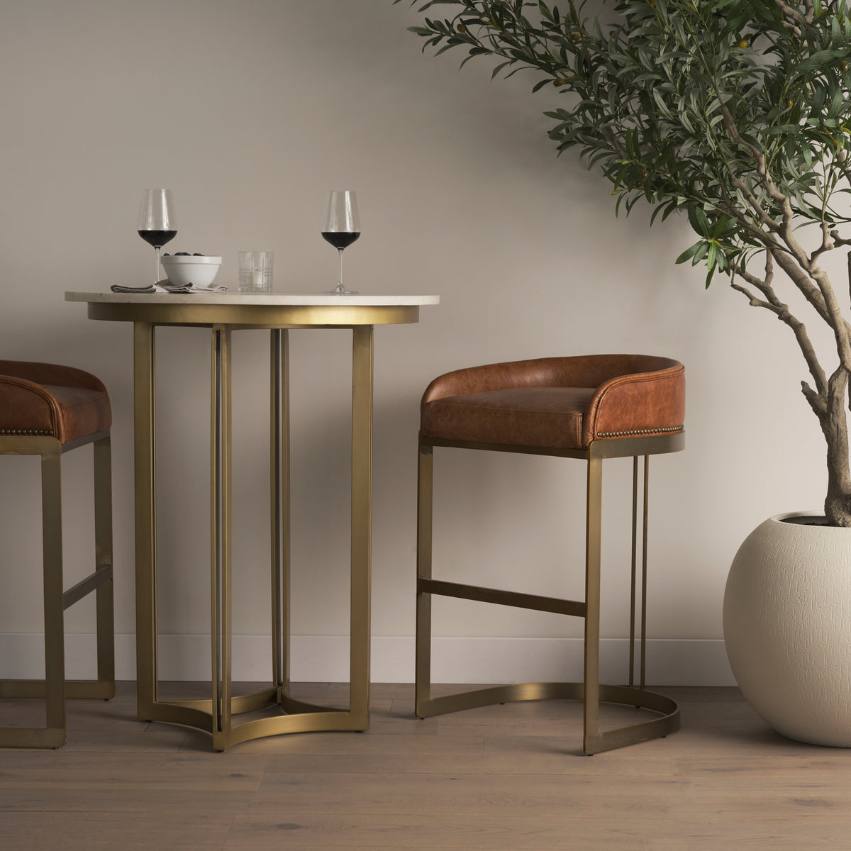 Tanner White/Matte Gold Pedestal Dining Table